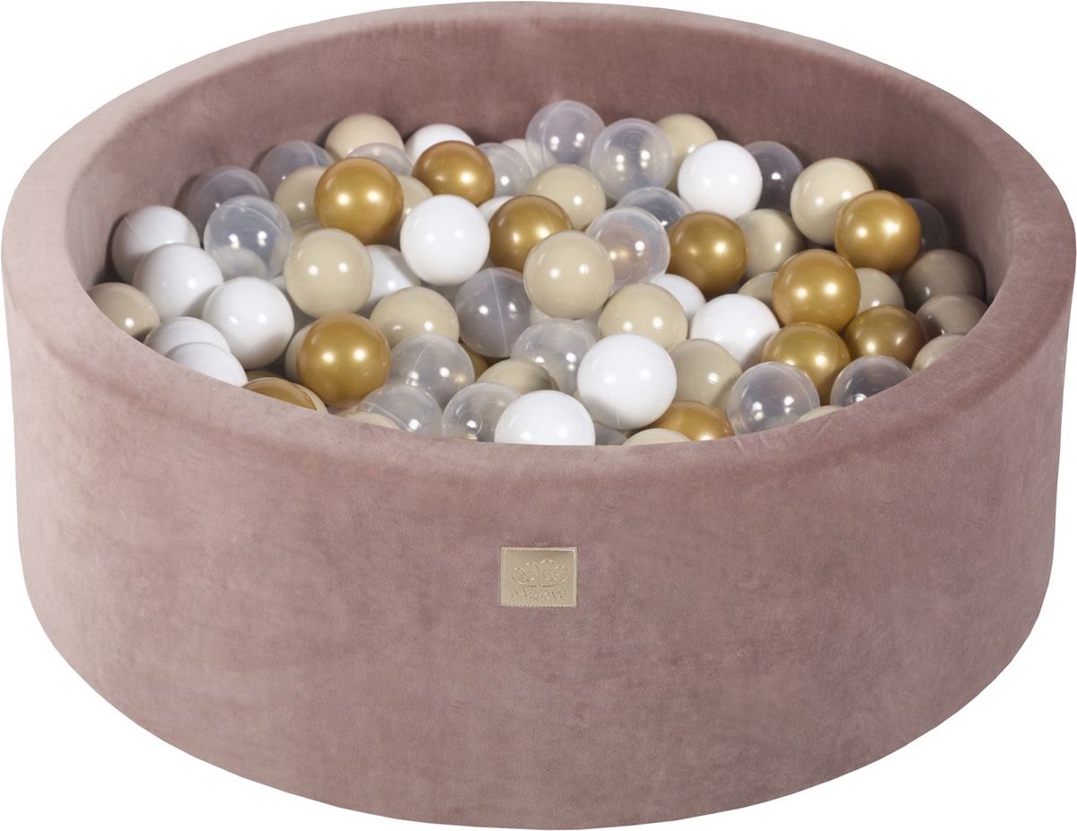 Ronde ballenbak VELVET 90x30 - Beige incl 200 ballen - Goud, Beige, Wit, Transparant | Ballenbakje.nl